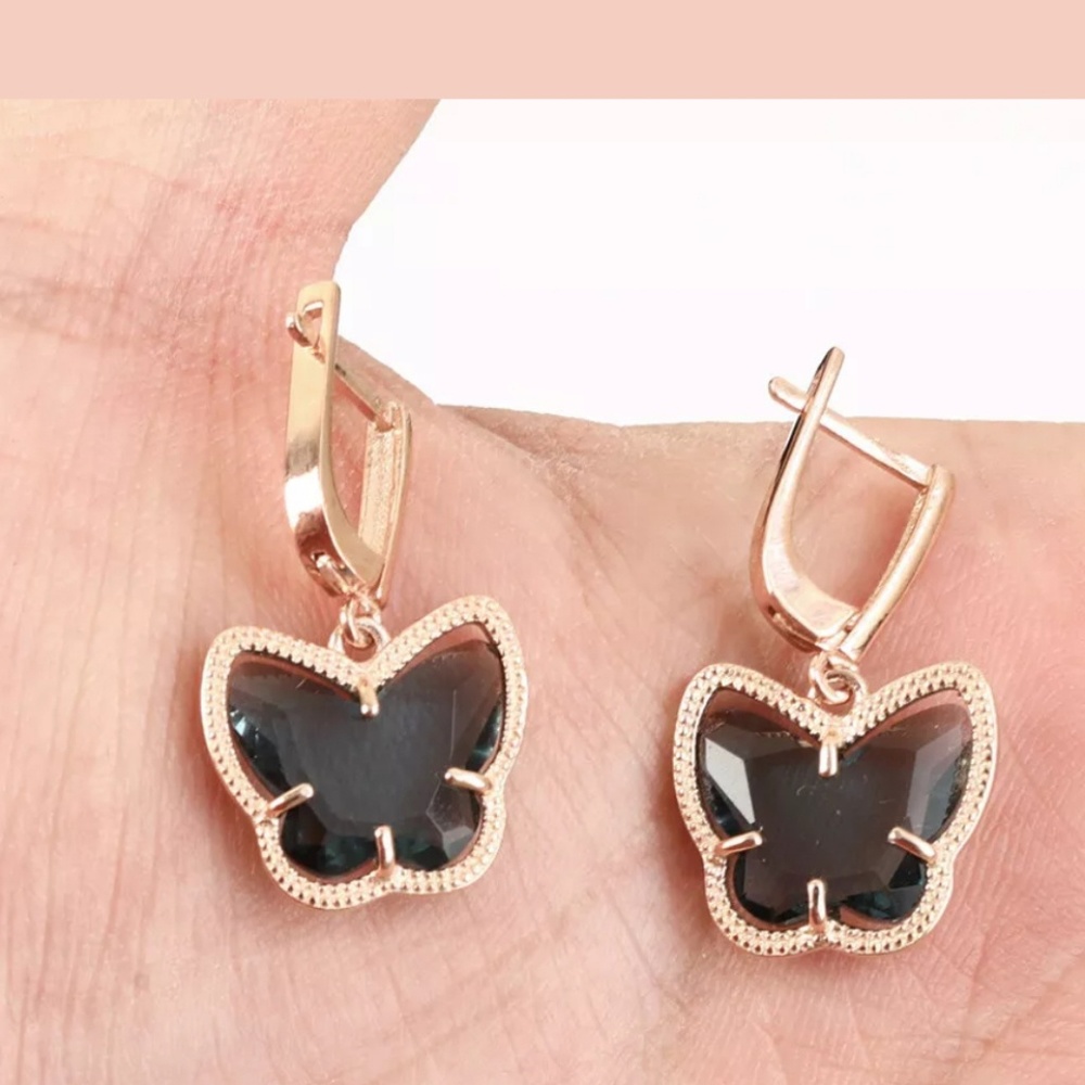 Blue topaz & rose gold butterfly earrings - Picture 3 of 3